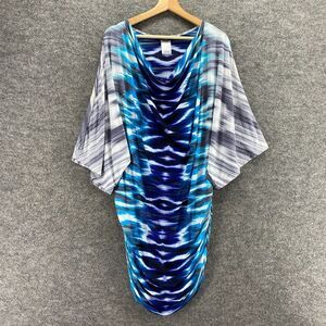 Carmen Marc Valvo Dress Women L Large Blue Geometric Shift Short 3/4Sleeve Lined